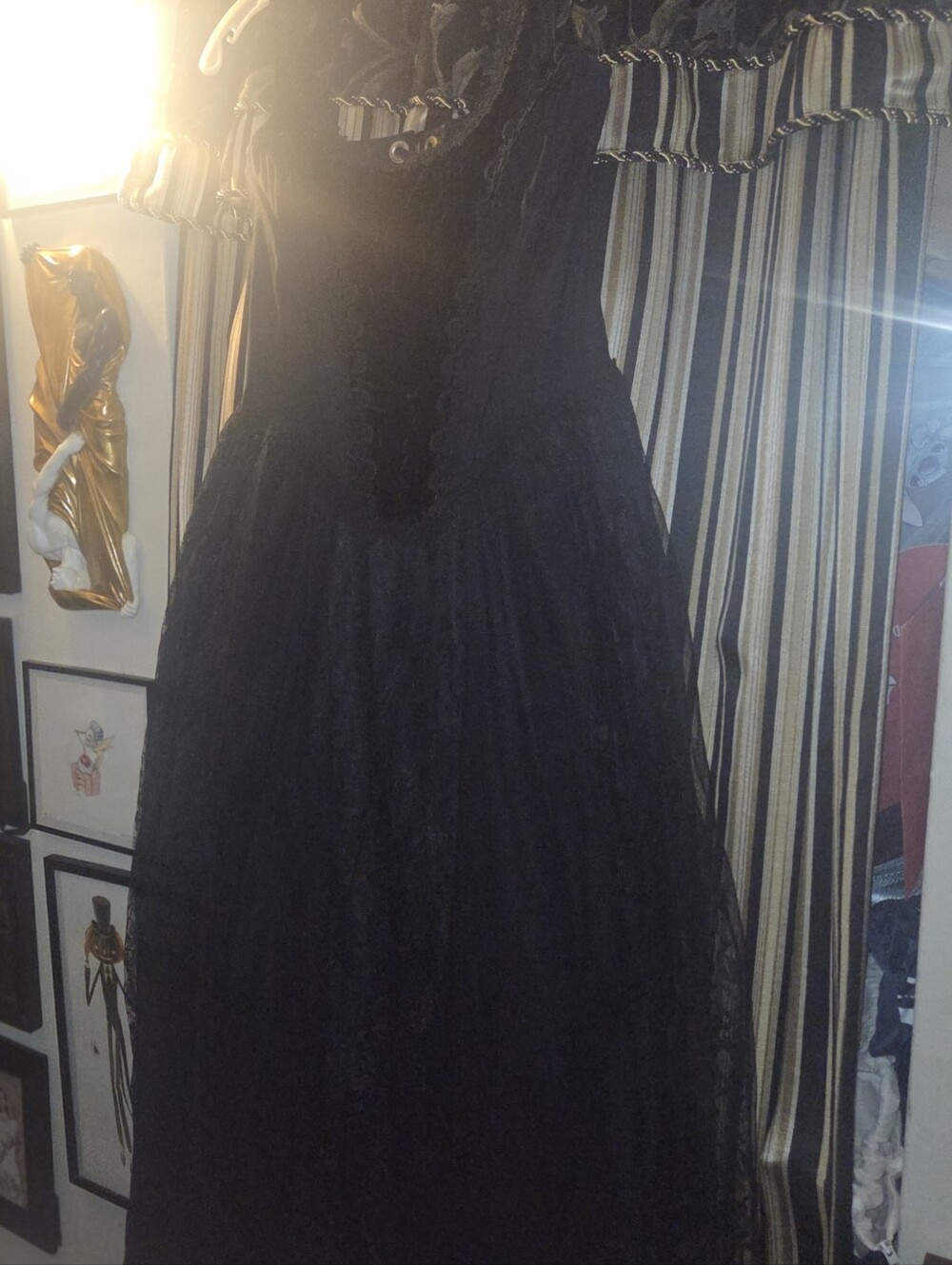 Vintage 90s Goth Tripp NyC Maxi Corset Dress Black Lace, Velvet, Princess Vamp - Picture 13 of 14